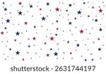 Stardust scatter  USA Flag Colors for 4th of July .Confetti Red Blue Stars. American Independence Day stars background. USA flag stars background. Star dust sprinkles for banners.