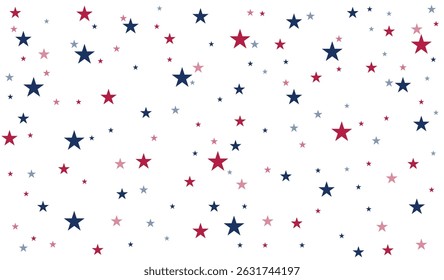 Stardust scatter  USA Flag Colors for 4th of July .Confetti Red Blue Stars. American Independence Day stars background. USA flag stars background. Star dust sprinkles for banners.