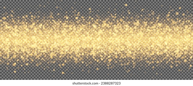 Stardust, unfocused golden particles shining on a transparent gray background. Sparkling and shining stars, bright flashes of lights with radiation. Vector EPS 10.
