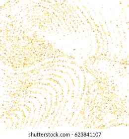 Stardust vector pattern. Cosmic abstract background with gold star elements. Glitter confetti, magic shining sparkles design. Decorative curve lines starburst on white. Star dust ornament.