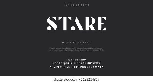 STARE Vector colorful invitation Night Fest. Funny Bright Font. Playful Cool Alphabet Letters and Numbers set.