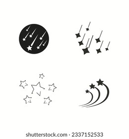 Starfall Flat Icon Set Isolated On White Background Vector illustration