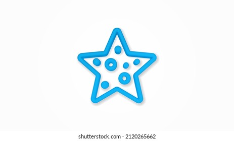 Starfish 3d line flat color icon. Realistic vector illustration. Pictogram isolated. Top view. Colorful transparent shadow design.