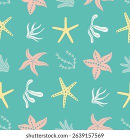 Starfish Animal Seaweed Pattern Vector Illustration Seamless for Background Wallpaper Packaging Cover