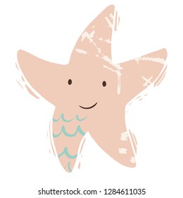 Starfish baby cute print. Sweet sea animal. Cool ocean animal illustration for nursery t-shirt, kids apparel, party and baby shower invitation. Simple child design. Summer time