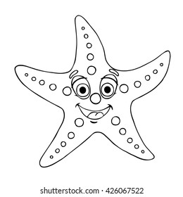 Starfish black contour line on white background