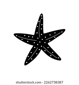 Starfish. Black silhouette. Atlantic star. Marine Animal Vector illustration on white background.