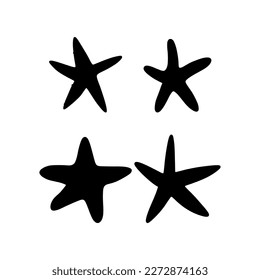 Starfish. Black silhouette. Atlantic star. Marine Animal Vector illustration on white background.