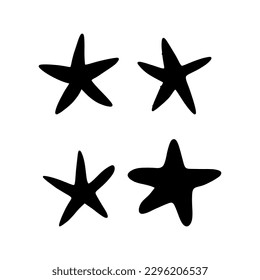 Starfish. Black silhouette. Atlantic star. Marine Animal Vector illustration on white background.