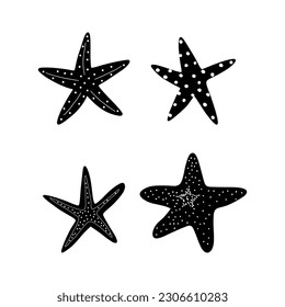 Starfish. Black silhouette. Atlantic star. Marine Animal Vector illustration on white background.