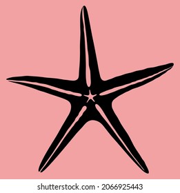 Starfish. Black vector starfish silhouette isolated on pink background.