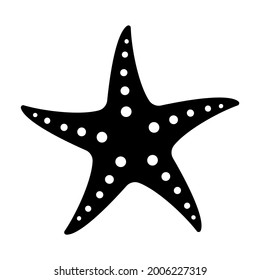Starfish black and white silhouette isolated vector on white background. Sea star cartoon clip art element. Underwater icon. Sea life logo. Summer tropical vacation. Beach. Aquarium. Seashore object. 