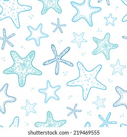 Starfish blue line art seamless pattern background