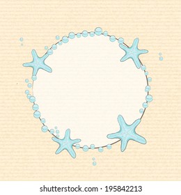 Starfish and bubble border on a textured background
