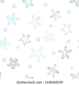Starfish with bubbles in line vector seamless pattern background. Perfect for fabric, scrapbooking and wallpaper projects.
