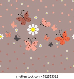 starfish butterflies on a colored background. butterfly seamless