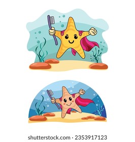 Starfish Cartoon character holding a toothbrush.