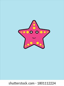 Starfish character illustration design in pink color