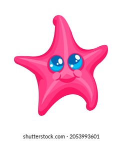 Starfish character marine, cartoon tropical aquatic animal. Cartoon character starfish, marine ocean and sea animal underwater, vector illustration