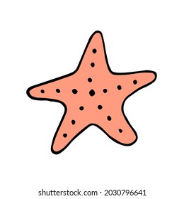 Starfish. Clam. Inhabitant of the deep sea. Ocean. Doodle. Vector. Hand-drawn illustration.