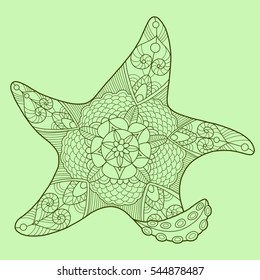 Starfish color drawing vector illustration. Tattoo stencil. Lace pattern