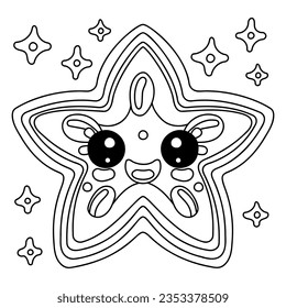 Starfish - coloring book element. Hand drawn black and white vector illustration.