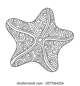 Starfish coloring book, Sea animal. Underwater world Coloring pages for children and adults.