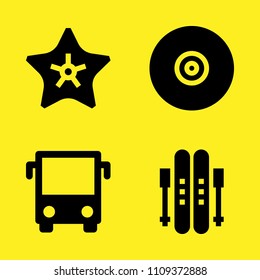 starfish, compact disc, ski and bus front view vector icon set. Sample icons set for web and graphic design