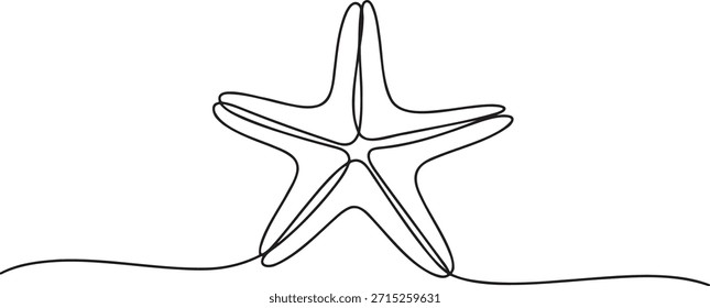 Desenho de linha contínua de estrela-do-mar. Um estilo de linha contínua de design minimalista animal marinho. Ilustração vetorial de desenho de linha preta isolada no plano de fundo transparente. Obras de arte de criaturas subaquáticas. Conceito de vida selvagem náutica simples.