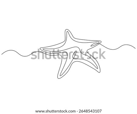 Starfish continuous line. Continuous one line drawing of starfish. Sea animal concept. Single line drawing