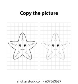 starfish, copy the picture, game for children , worksheet for preschool kids