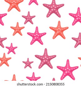 Starfish coral color sea star vector seamless pattern. Caribbean underwater animal. Starfish  echinoderms invertebrate wildlife creature. Aquatic animal.