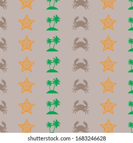 starfish, crab and tree patterns on brown background vector