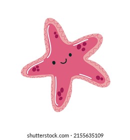 Starfish. Cute Hand Drawn Star Fish Character. Children's Marine Oceanic Starfish. Vector Illustration On A White Background.