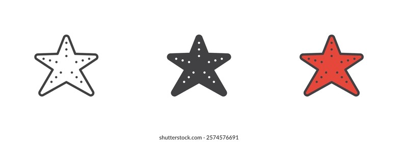 Starfish different style icon set. Line, glyph and filled outline colorful version, outline and filled vector sign. Symbol, logo illustration. Vector graphics