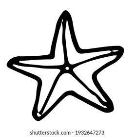 A starfish doodle in a hand-drawn style with a black line on a white background. Starfish design vector illustration isolated element for summer natural color design with line texture