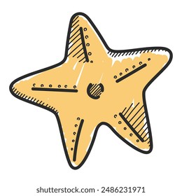 Starfish doodle icon vector isolated. Hand-drawn illustration of an underwater creature. Exotic tropical animal.