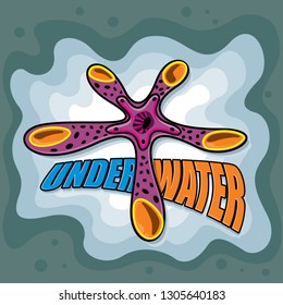 Starfish doodle with text. Vector
