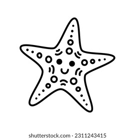 STARFISH DOODLE. Vector starfish. Line Drawing Vector for print poster, card, sticker tattoo. Single line art. One Line Hand Drawn Illustration of Sea Star. Simple outline style