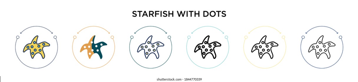 Starfish with dots icon in filled, thin line, outline and stroke style. Vector illustration of two colored and black starfish with dots vector icons designs can be used for mobile, ui, web