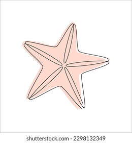 Starfish drawn in one continuous line in color. One line drawing, minimalism. Vector illustration.