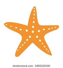 A starfish is drawn in orange and white. The starfish is drawn with a lot of detail, including the dots on its body