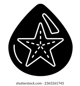 Starfish in drop of water solid icon, Summer concept, Starfish sign on white background, Droplet with star fish in glyph style for mobile concept and web design. Vector graphics