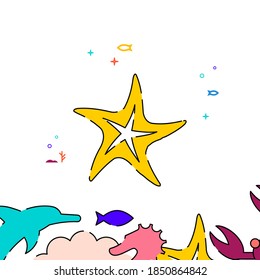 Starfish filled line vector icon, simple illustration, sea world, marine life related bottom border.