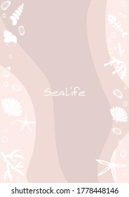 starfish, fish bone, coral and seashell on sand beach background vector for decoration on summer holiday.
