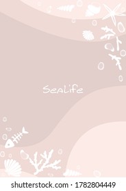 starfish, fish bone, coral and seashell on sand beach background vector for decoration on summer holiday.