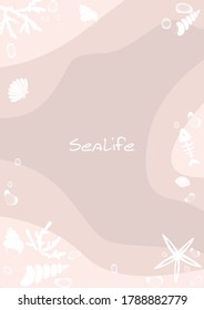 starfish, fish bone, coral and seashell on sand beach background vector for decoration on summer holiday.