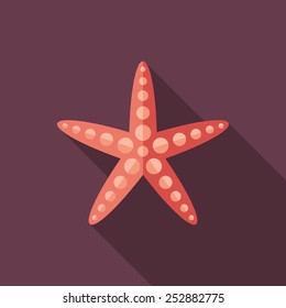 Starfish flat square icon with long shadows.
