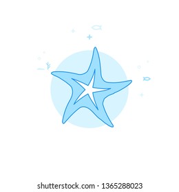 Starfish Flat Vector Icon. Marine Life, Underwater World, Sea Creature Illustration. Light Flat Style. Blue Monochrome Design. Editable Stroke. Adjust Line Weight.