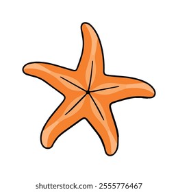 Starfish Flat Vector Illustration, Simple Stylized Design, Orange Color, Symmetrical Shape, Minimalist Look, Clean Lines, White Background